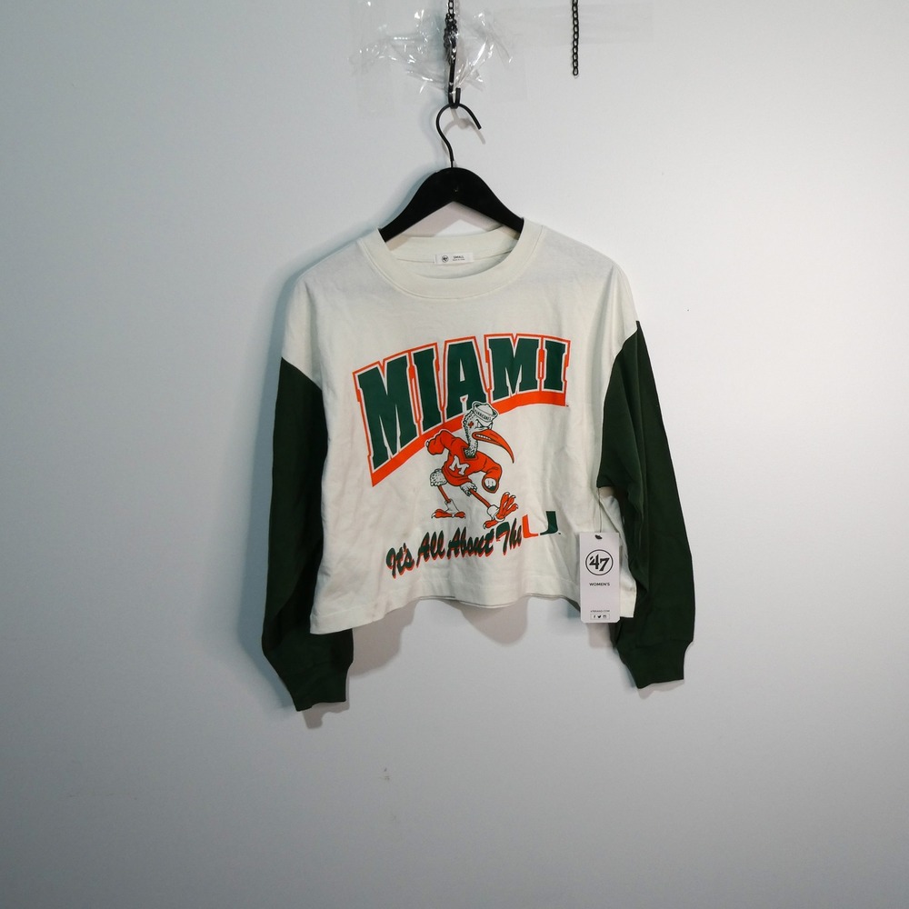 Miami Hurricanes Shirt Womens Small 47 Brand White Green Sebastian Ibis New
